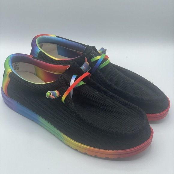 Hey Dude Other - New Hey Dude Pride Rainbow Colorful Black Wally Stretch Deck Shoes Mens Size 11